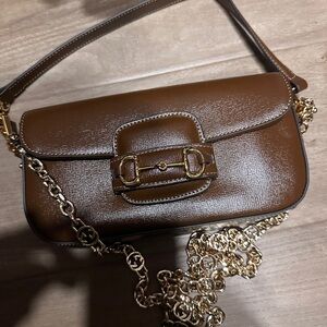 Brown Leather Shoulder designed Bag with Gold Chain shoulder strap